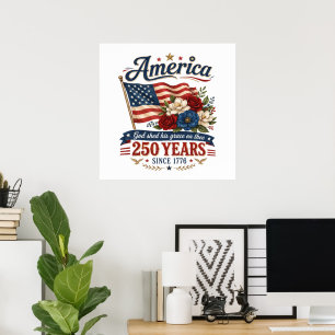 Amerika 250 Jahre Florale Flagge Poster