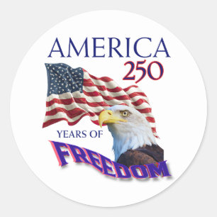 Amerika 250 Jahre Freiheitsflagge mit Weißkopfseea Runder Aufkleber