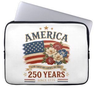 Amerika 250 Jahre seit 1776 Patriotische Blumenfla Laptopschutzhülle