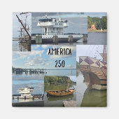 Amerika 250 Jamestown/Williamsburg Boote und Wasse Magnet (Vorne)