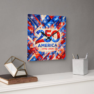 Amerika 250. Jubiläum 1776–2026 USA Patriotisch  Quadratische Wanduhr