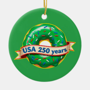 Amerika 250. Jubiläum USA mit süßem Donut Keramik Ornament