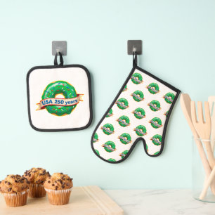 Amerika 250. Jubiläum USA mit süßem Donut Ofenhandschuh & Topflappen-Set