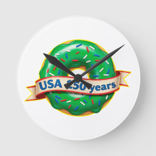 Amerika 250. Jubiläum USA mit süßem Donut Runde Wanduhr