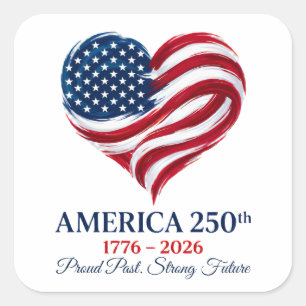 Amerika 250. Jubiläums-Flagge-Herz-Aufkleber Quadratischer Aufkleber