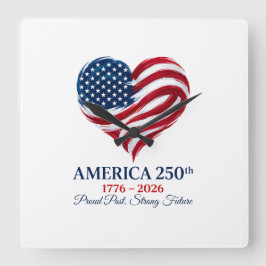Amerika 250. Jubiläums-Flaggen-Herz-Wanduhr Quadratische Wanduhr