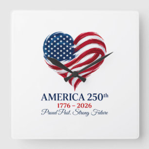 Amerika 250. Jubiläums-Flaggen-Herz-Wanduhr Quadratische Wanduhr