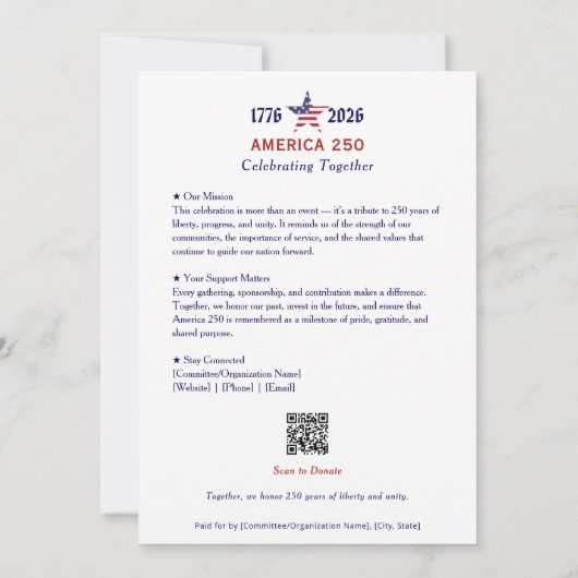 Amerika 250 Patriotic 2026 Calendar Keepake Card (Rückseite)