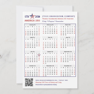Amerika 250 Patriotic 2026 Calendar Keepake Card