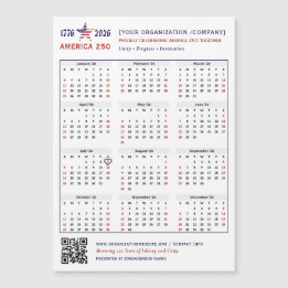 Amerika 250 Patriotic 2026 Calendar Keepake Magnetkarte