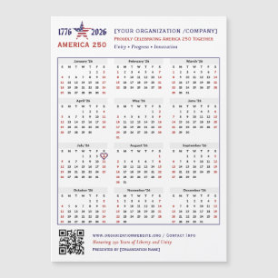 Amerika 250 Patriotic 2026 Calendar Keepake Magnetkarte