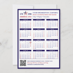Amerika 250 Patriotic Blue 2026 Kalender Keepake