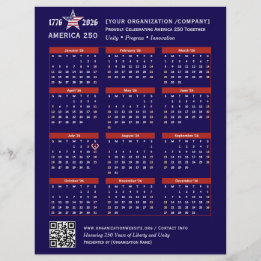 Amerika 250 Patriotic Blue 2026 Kalender Keepake Flyer