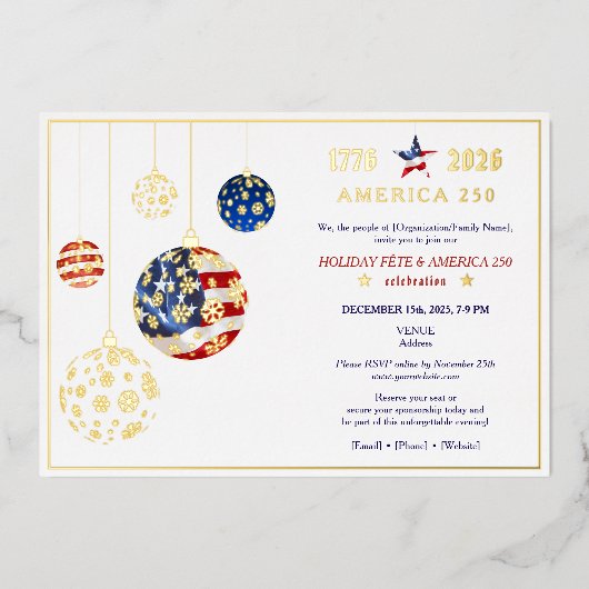 Amerika 250 Patriotic Holiday Fête Jahrestag Rot Folieneinladung (Vorderseite)