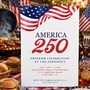 Amerika 250 Patriotische Einladung 4. Juli BBQ