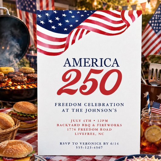 Amerika 250 Patriotische Einladung | 4. Juli BBQ