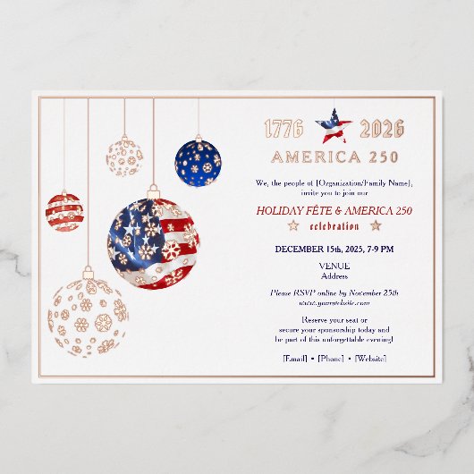 Amerika 250 Patriotische Feiertage Fête Jahrestag Folieneinladung (Vorderseite)