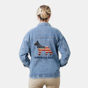 Amerika 250 Patriotischer Deutscher Schäferhund Jeansjacke
