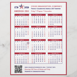 Amerika 250 Patriotischer Roter Kalender 2026 Keep Flyer