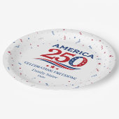 AMERIKA 250 - Personalisierter roter weißer blauer Pappteller (Schrägansicht)