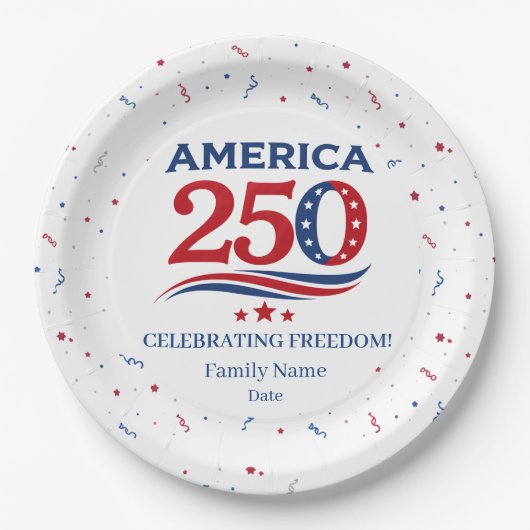 AMERIKA 250 - Personalisierter roter weißer blauer Pappteller (Vorderseite)