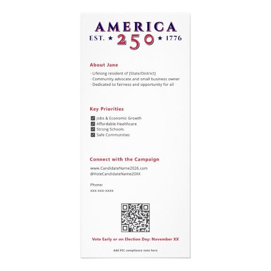 Amerika 250 republikanische Kampagne für politisch Werbekarte (Hinten)