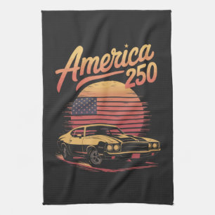 Amerika 250 US Retro Sonnenuntergang Geschirrtuch