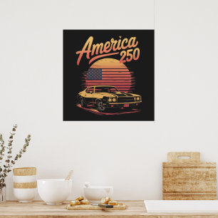 Amerika 250 US Retro Sonnenuntergang Poster