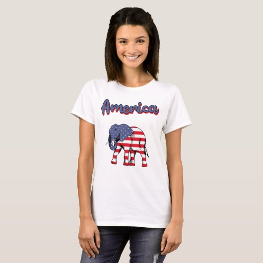Amerika 4. Juli Feier Elephant USA Flag T-Shirt (Vorne ganz)
