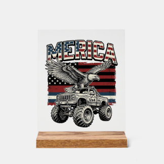 Amerika Adler Monster Truck Vintage Patriotisch Acrylschild