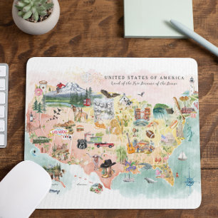 Amerika   Aquarell-Illustrierte USA-Karte Mousepad