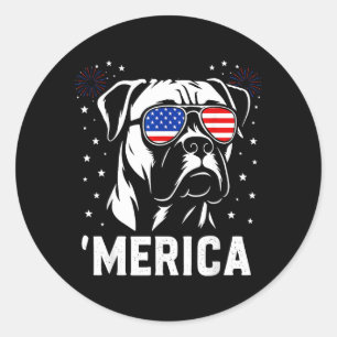 Amerika Boxer Hund Amerikanische Flagge Singles Pa Runder Aufkleber