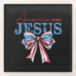 Amerika braucht Jesus Christlich USA-Flagge Coquet Glasuntersetzer