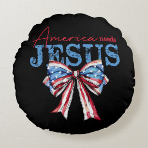 Amerika braucht Jesus Christlich USA-Flagge Coquet Rundes Kissen