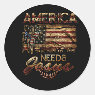 Amerika braucht Jesus Patriotic American Flag Patr Runder Aufkleber