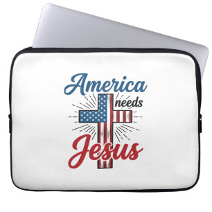 Amerika Braucht Jesus Patriotisches Kreuz-Shirt-De Laptopschutzhülle