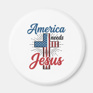 Amerika Braucht Jesus Patriotisches Kreuz-Shirt-De Magnet