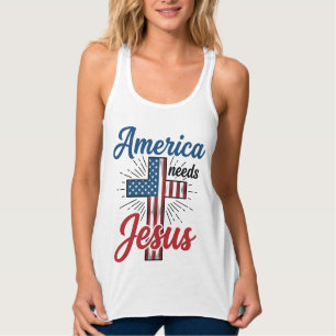 Amerika Braucht Jesus Patriotisches Kreuz-Shirt-De Tank Top