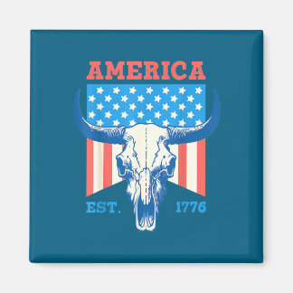 Amerika est 1776 Vintage Bullenschädel-Flagge 4. J Magnet