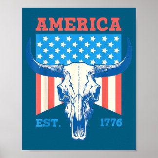 Amerika est 1776 Vintage Bullenschädel-Flagge 4. Poster