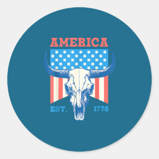 Amerika est 1776 Vintage Bullenschädel-Flagge 4. Runder Aufkleber