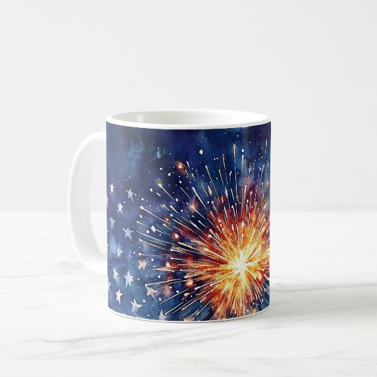 Amerika-Feier. Sterne und Feuerwerk. Kaffeetasse