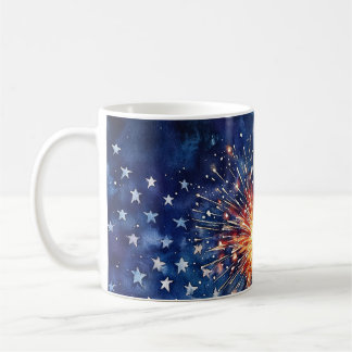 Amerika-Feier. Sterne und Feuerwerk. Kaffeetasse