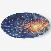 Amerika-Feier. Sterne und Feuerwerk. Pappteller (Schrägansicht)
