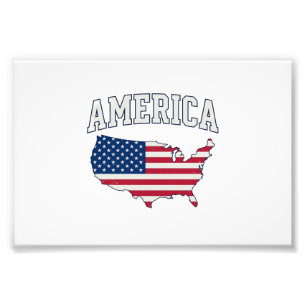 Amerika-Flagge-Karte Patriotisches Vintage-Grafik- Fotodruck