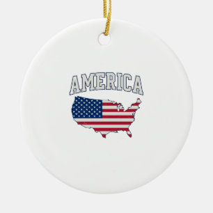 Amerika-Flagge Karte Patriotisches Vintage Grafik- Keramik Ornament