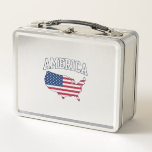 Amerika-Flagge Karte Patriotisches Vintage-Grafik- Metall Brotdose