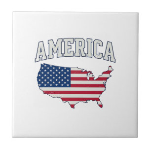 Amerika-Flagge-Karte-Patriotisches-vintage-grafisc Fliese