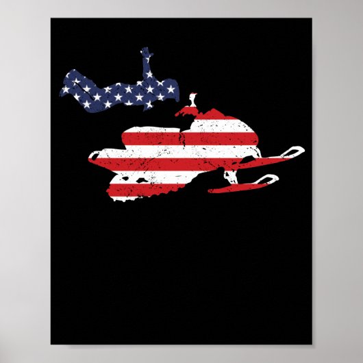 Amerika-Flagge Schneemobil USA Schnee Winter Poster (Vorne)