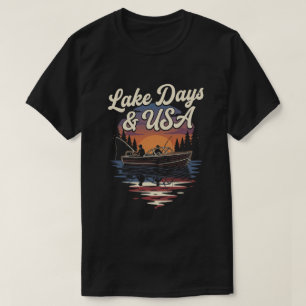 Amerika-Flagge USA: Lake Days Patriotischer Fische T-Shirt